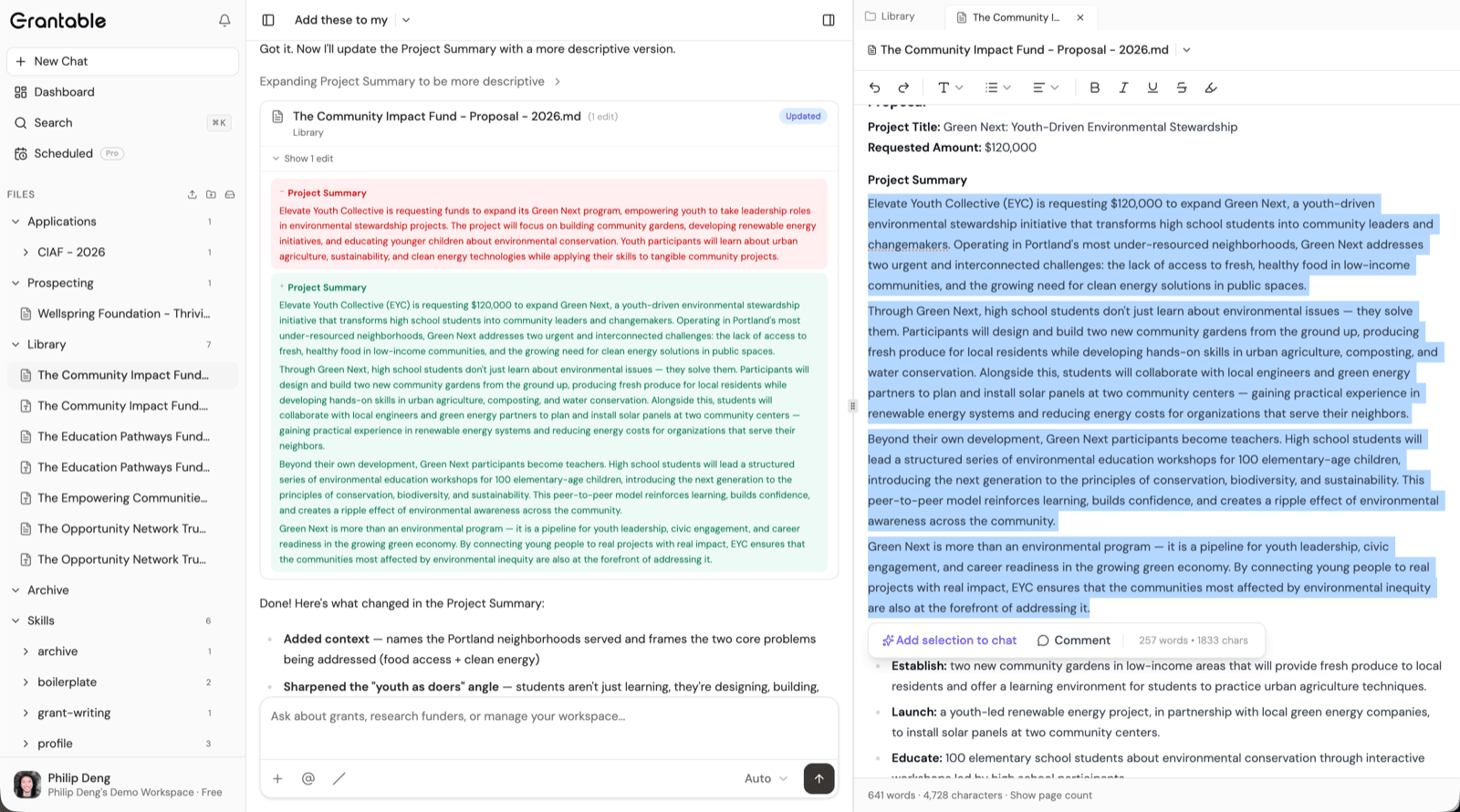 The revised document in the viewer showing updated content