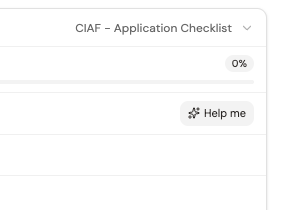 The Help me button on a checklist item — a small wand icon next to the label Help me, launching a focused drafting conversation
